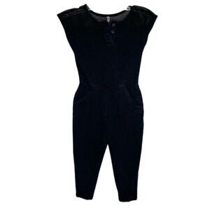 5/$15 FabKids‎ Black Mesh Top Button Short Sleeve Pockets Jumpsuit Girls Small